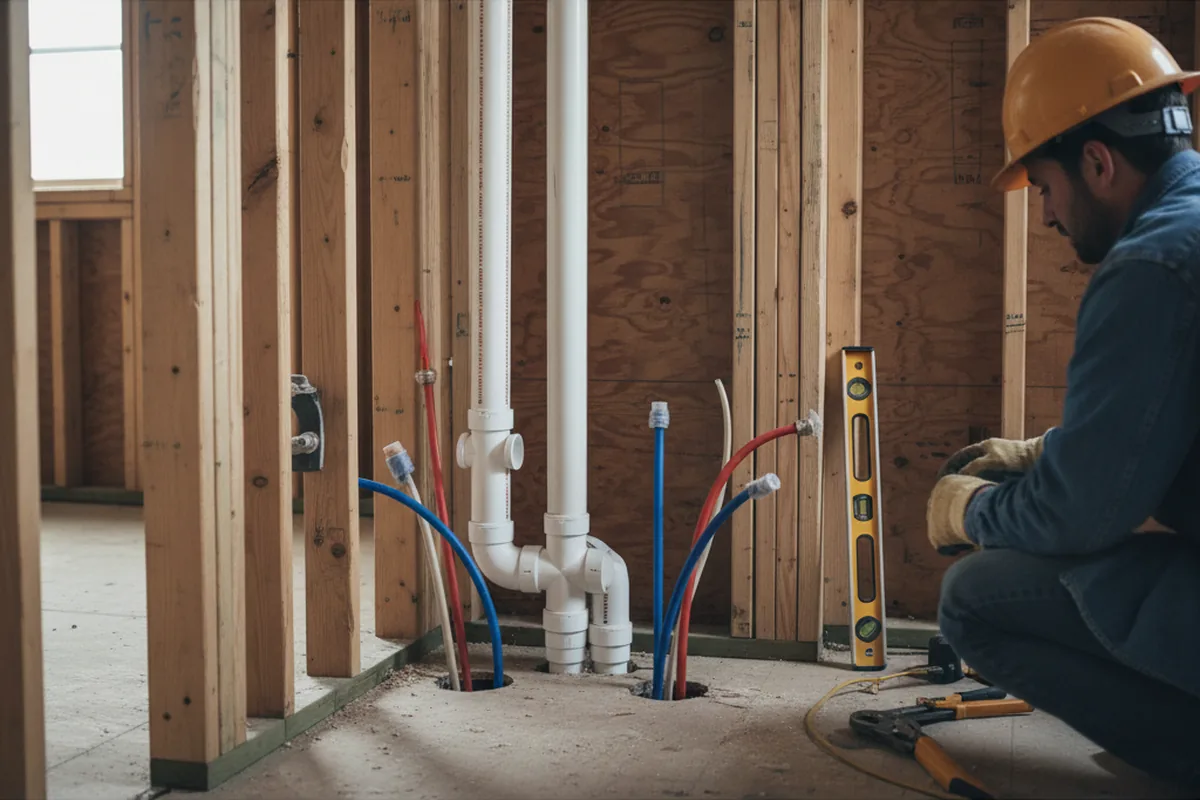 Drain and supply rough-in during Leak Detection in Ernest
