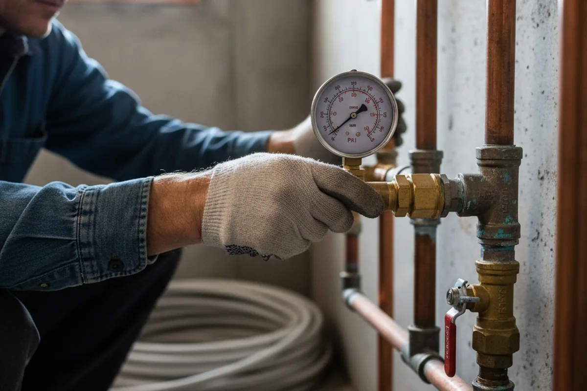Pressure testing a repaired line during Water Line Repair in Ernest